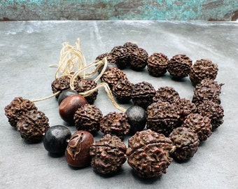 Old Rudraksha mala prayer beads, healing mala, mens bead mala, shaman meditation bead necklace, yoga mala, buddhist mala beads necklace