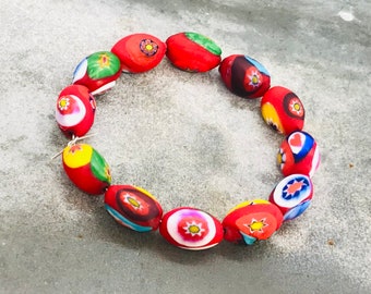 10 vintage Venetian millefiori beads, murano glass beads, red oval millefiori, assorted beads, African trade beads, hippy bead assortment
