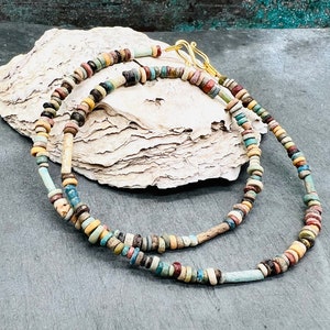 Ancient Egyptian necklace with ancient mummy beads, old Egyptian jewelry with faience beads, ancient jewelry with Egyptian ancient beads
