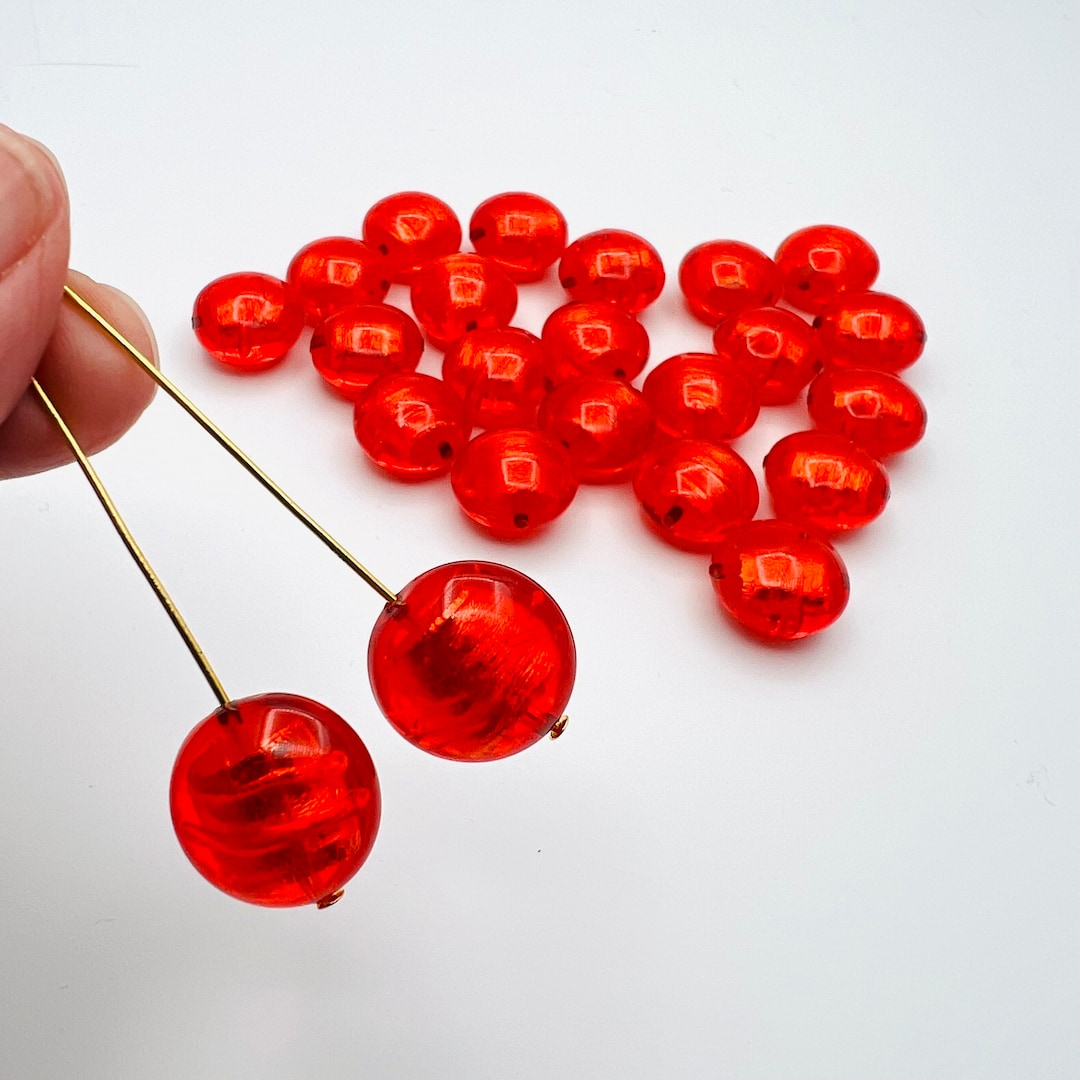 2 Murano Gold Foil Beads With 24K Gold, Murano Glass Beads, Vintage