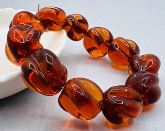 10 vintage venetian beads, twisted melon Murano glass beads, lamp work beads for jewelry making, handmade crystal glass beads for earrings
