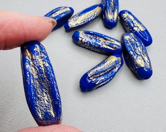 2 blown Venetian beads with gold foil, Murano glass bead for jewelry making, large handmade beads, focal beads, vintage beads for earrings