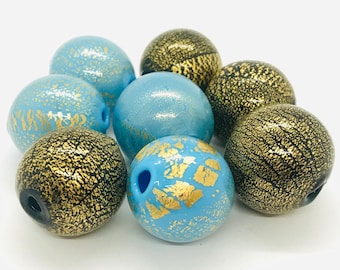 Large blown Venetian bead, Murano glass bead, blown bead for jewelry making, handmade glass bead, large focal bead with gold foil