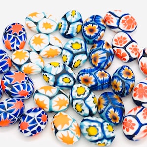 14 mm Ercole Moretti millefiori beads, venetian millefiori, murano glass beads, vintage millefiori beads, venetian beads, flat oval 14 mm
