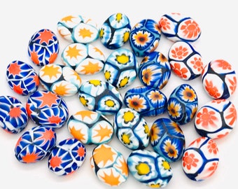 14 mm Ercole Moretti millefiori beads, venetian millefiori, murano glass beads, vintage millefiori beads, venetian beads, flat oval 14 mm