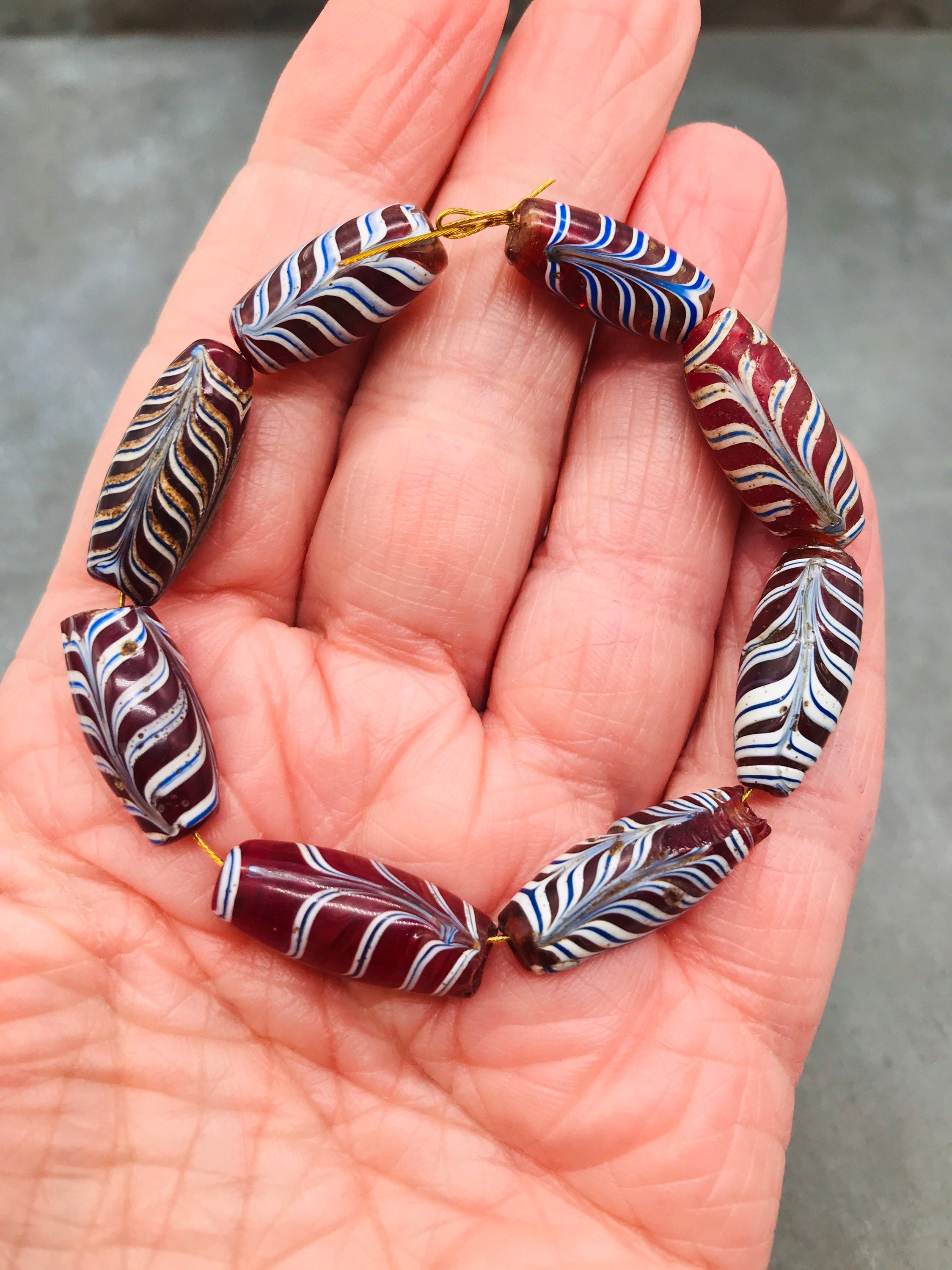 8 Feather Beads Necklace Late 1800's Old Etsy