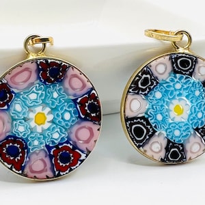 Murano glass pendant, millefiori pendant in gold plated sterling silver, Venetian glass jewelry, millefiori glass pendant glass, 22 mm