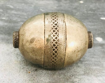 Antique Afghanistan Turkmen Tribal Fluted Lantern Large Hole Silver Bead 1 BEAD 