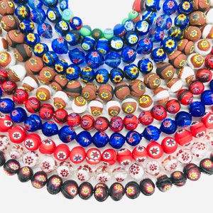 10 vintage millefiori beads, Venetian millefiori, round millefiori glass beads, handmade murano spacer beads, murano millefiori, 10 beads