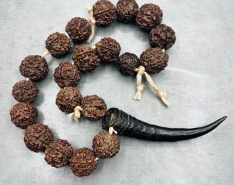 Old Rudraksha mala prayer beads, healing mala, mens bead mala, shaman meditation bead necklace, yoga mala, buddhist mala beads necklace