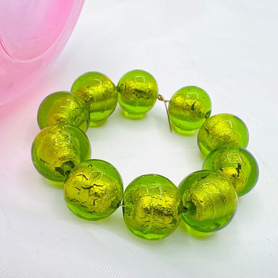 2 Murano Gold Foil Beads With 24K Gold, Murano Glass Beads, Vintage