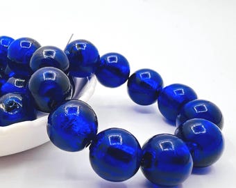 10 Murano silver foil bead, Murano glass beads, Venetian beads, vintage foil beads, lamp work beads, handmade beads, festive beads silver