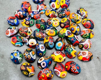 10 millefiori cabochons, vintage murano glass cabochons, vintage millefiori glass cabochons, 17 mm cabochons for jewelry making (5 pair)