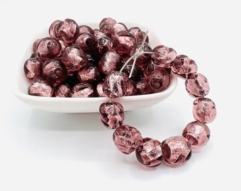 10 Murano silver foil beads, Murano glass beads, Venetian beads, vintage foil beads, lamp work beads, handmade beads, festive beads silver