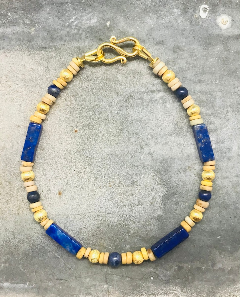 Egyptian Bracelet With Ancient Mummy Beads and Lapis Lazuli Etsy