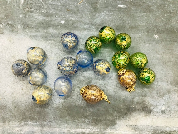 Blown Venetian Bead, Murano Glass Bead, Blown Glass Beads, Hand Blown Glass  With Gold Foil, Foil Beads, Blown Glass Balls for Glass Jewelry 
