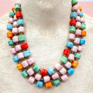 Vintage Czech bead necklace, mama jewelry, rare art deco 60s necklace, seventies necklace, pastel beads jewelry, colorful  glass beads gift