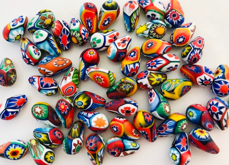10 millefiori beads made by Ercole Moretti 14 mm vintage murano glass from an old stock