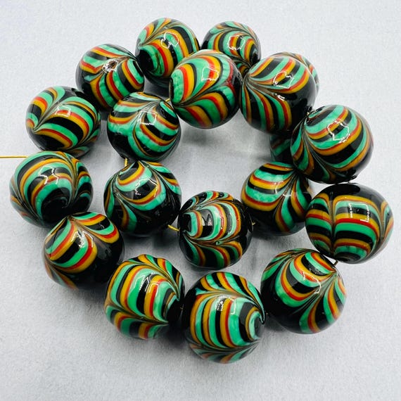 2 Venetian Beads, Vintage Murano Glass Beads, Feather Beads, Rare 