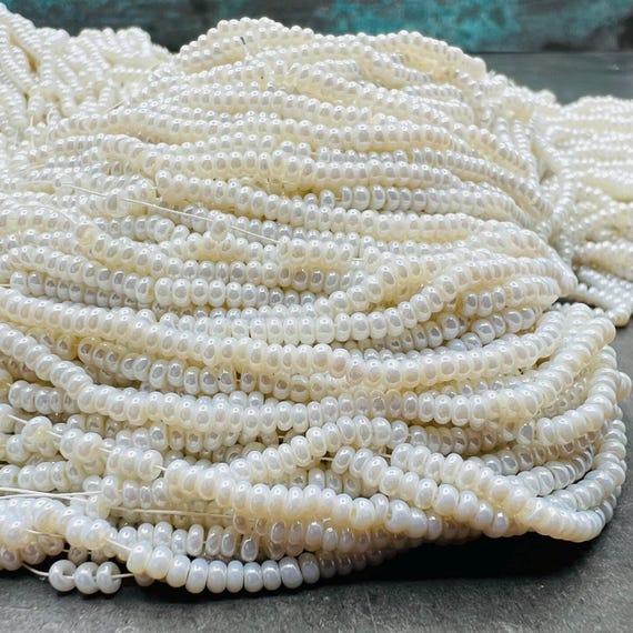 12/0 antique venetian seed beads, 4 strands vintage murano glass, old pearl beads, rocaille beads for beadwork, loom beading or beadweaving