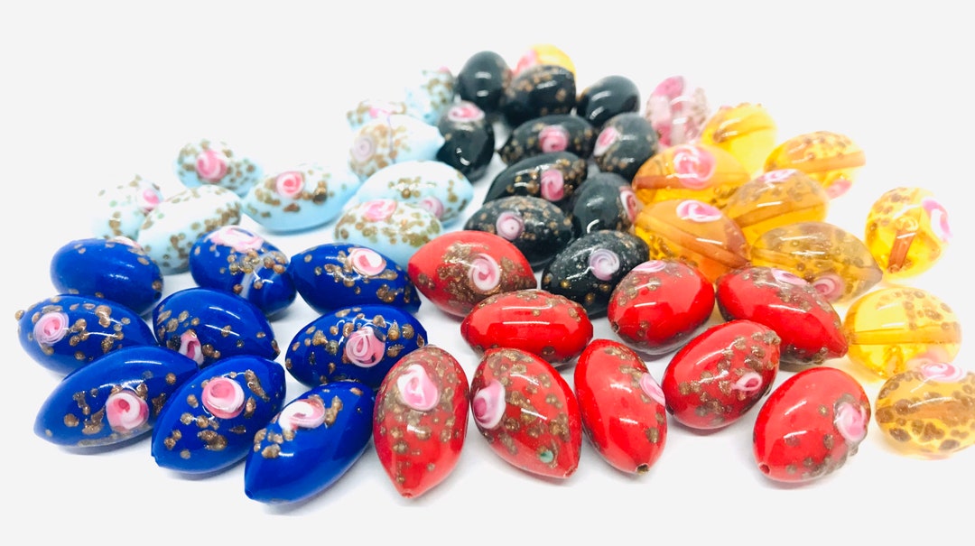 Wedding Cake Beads , Vintage Murano Glass Beads, Fiorato Glass