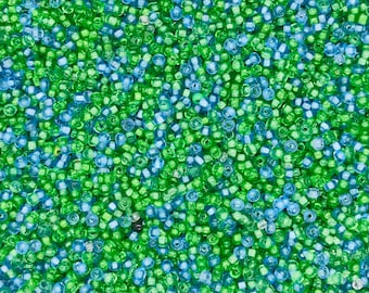 20 gr old venetian seed beads mix, vintage murano glass seed beads from an old stock, blue and green seed beads size 12, bead soup mix, C36
