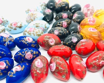 4 Venetiaanse bruidstaartkralen, vintage muranoglaskralen, fiorato lampwerkkralen, handgemaakte versierde bloemkralen voor het maken van sieraden