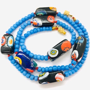 Vintage Venetian necklace with millefiori beads and murano glass beads, handmade glass jewellery, short beaded necklace, gift for her