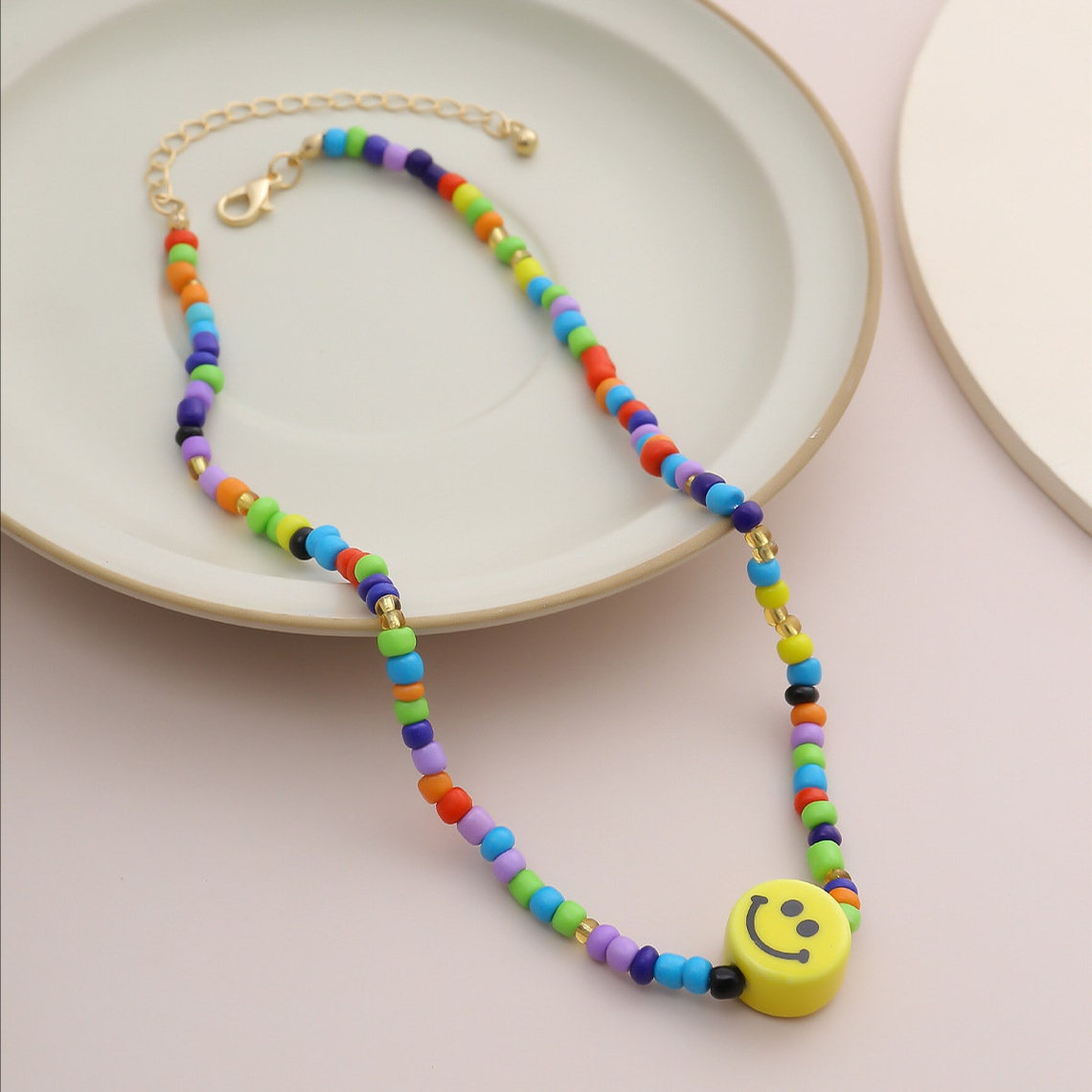beaded smiley necklace