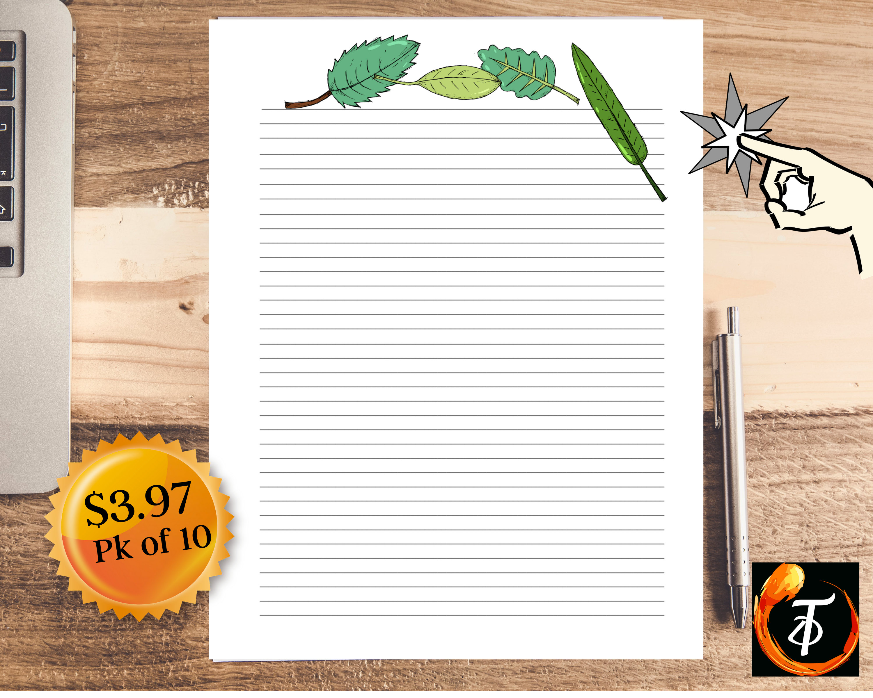 Printable Lined Journal Pages Spring Leaves 8.5x11 Instant - Etsy