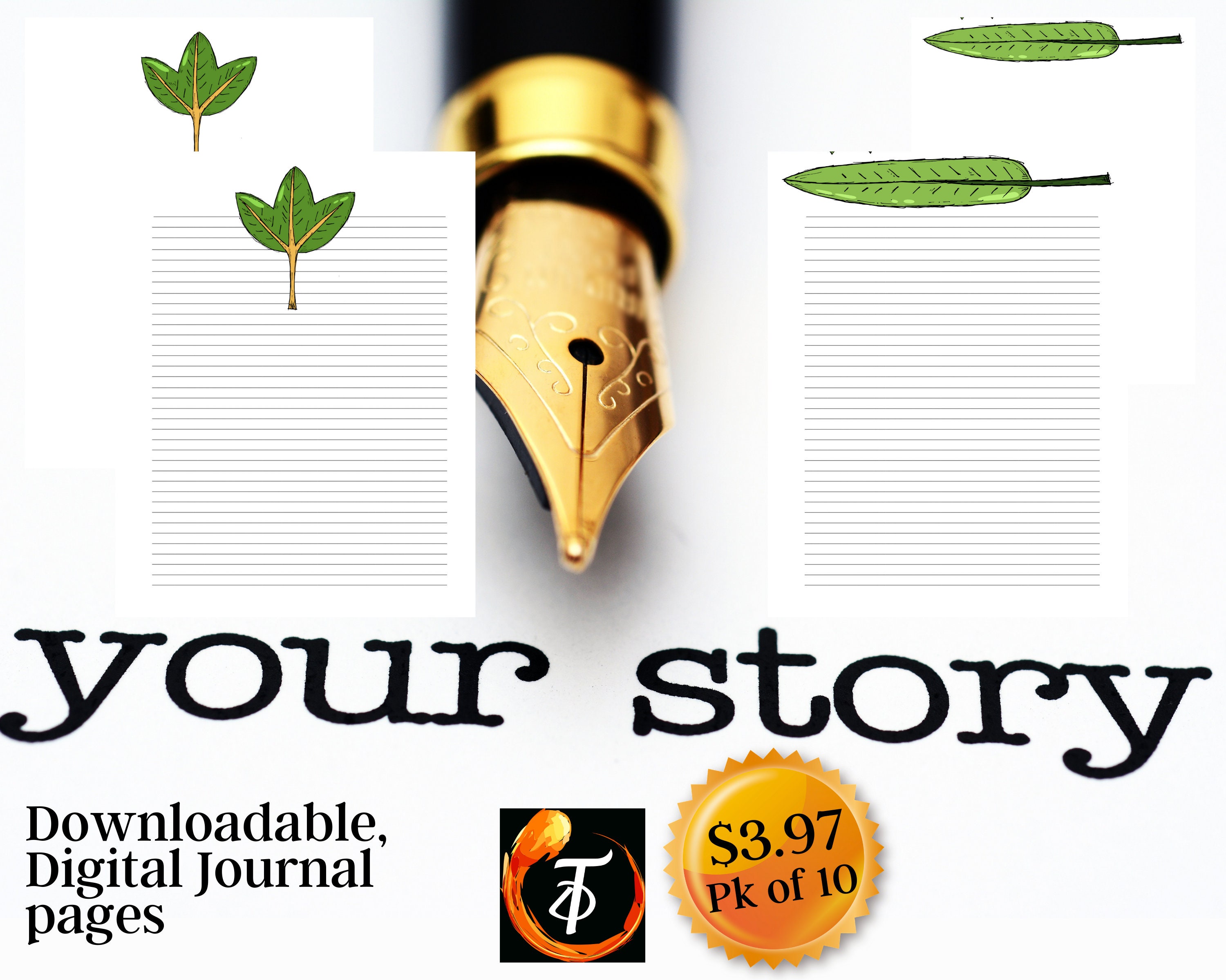 Printable Lined Journal Pages Spring Leaves 8.5x11 Instant - Etsy