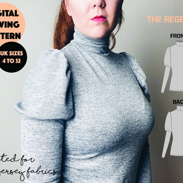 Regency Turtleneck - Pdf Sewing Pattern / Ladies Womens for Stretchy Jersey / Instant Download US Letter + A4 / Bridgerton Puffy Sleeve