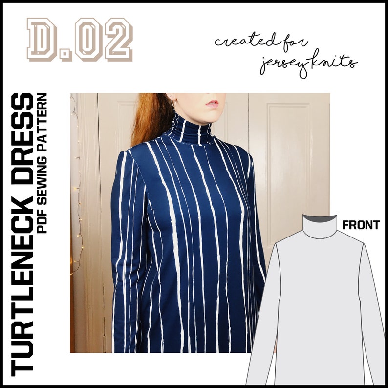 Turtleneck Dress Pdf Sewing Pattern / Ladies Long Sleeved Etsy