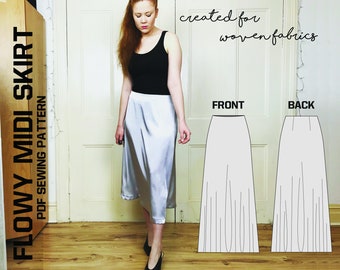 FLOWY midi SKIRT - Pdf Sewing Pattern A4 / Ladies Womens for Woven Fabrics / Instant Download US Letter + A4