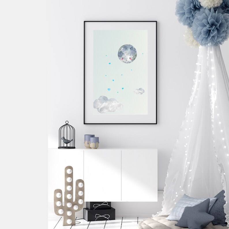 Moon Nursery Decor Stars Nursery Decor Prints Clouds Wall Etsy
