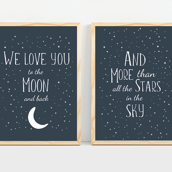 Space nursery print, Space themed nursery, Baby boy room decor, Outer space kids wall art, We love you to the moon and back, Playroom decor