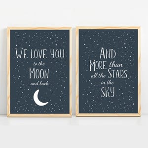 Space nursery print, Space themed nursery, Baby boy room decor, Outer space kids wall art, We love you to the moon and back, Playroom decor