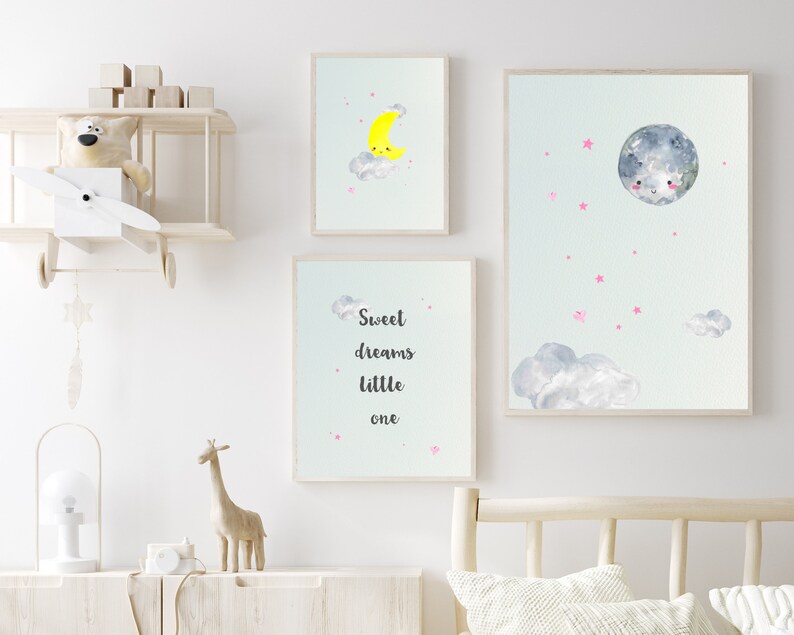 Moon nursery Moon nursery decor Stars prints Sweet dreams art Etsy