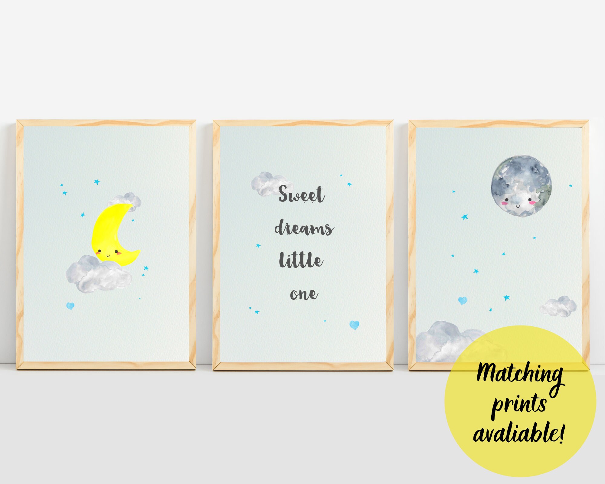 Moon Nursery Decor Stars Nursery Decor Prints Clouds Wall Art for Baby