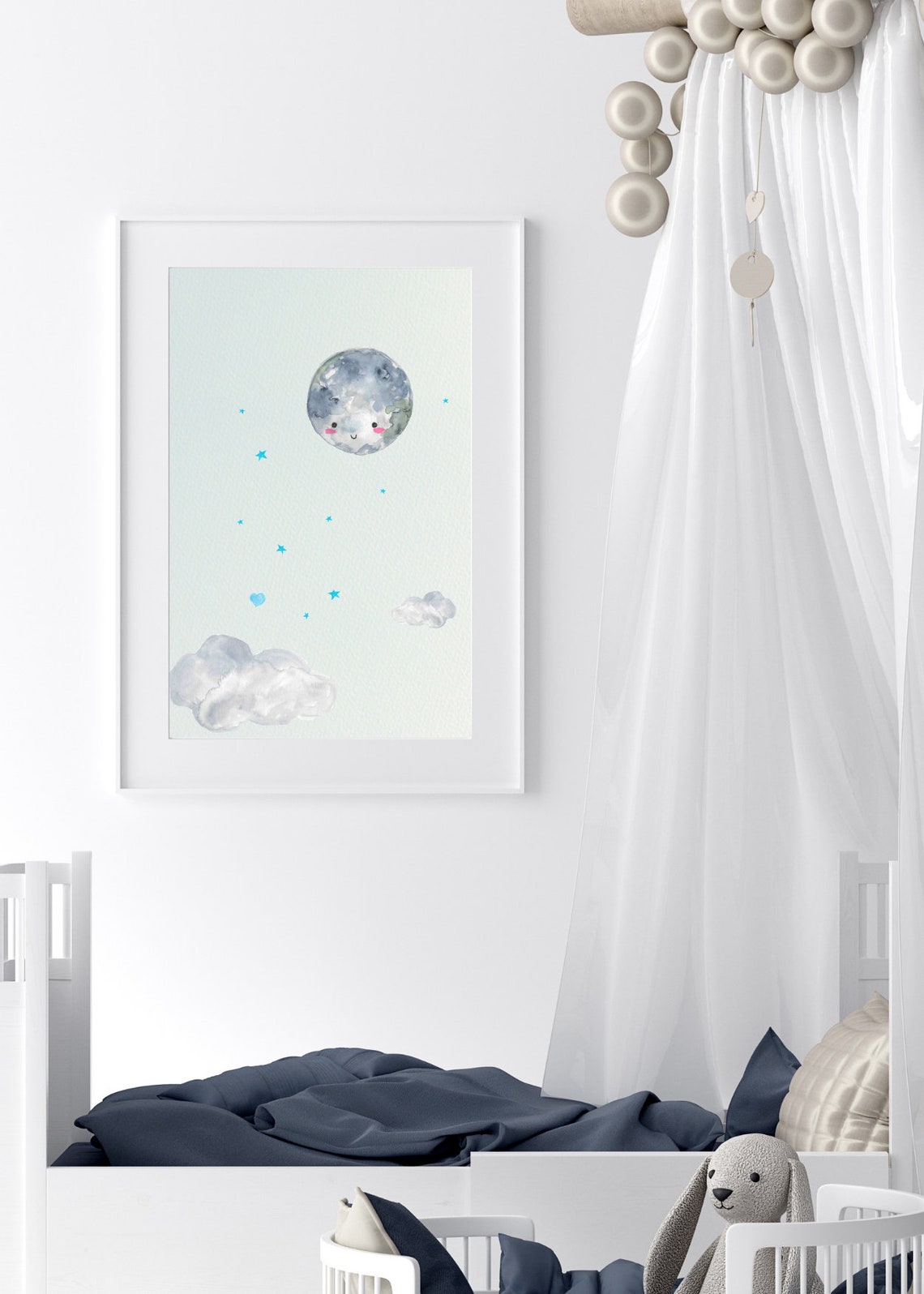 Moon Nursery Decor Stars Nursery Decor Prints Clouds Wall - Etsy