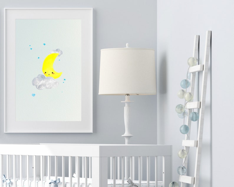Moon and Stars Print Cute Moon Nursery Wall Decor Boy Etsy