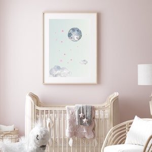 Moon Nursery Decor | Stars Nursery Decor Prints | Clouds Wall Art for ...