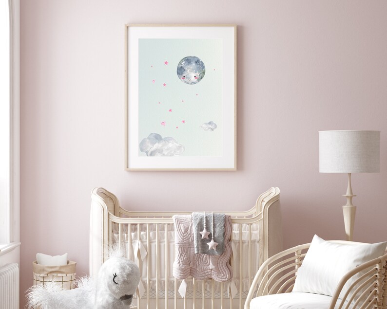 Moon Nursery Decor Stars Nursery Decor Prints Clouds Wall Art for Baby