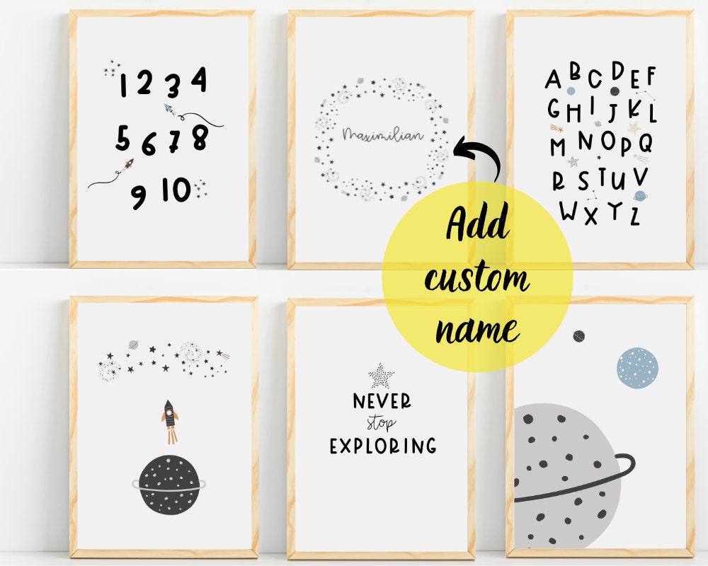 Personalized Space Nursery Wall Art Space Themed Nursery Decor Art for ...