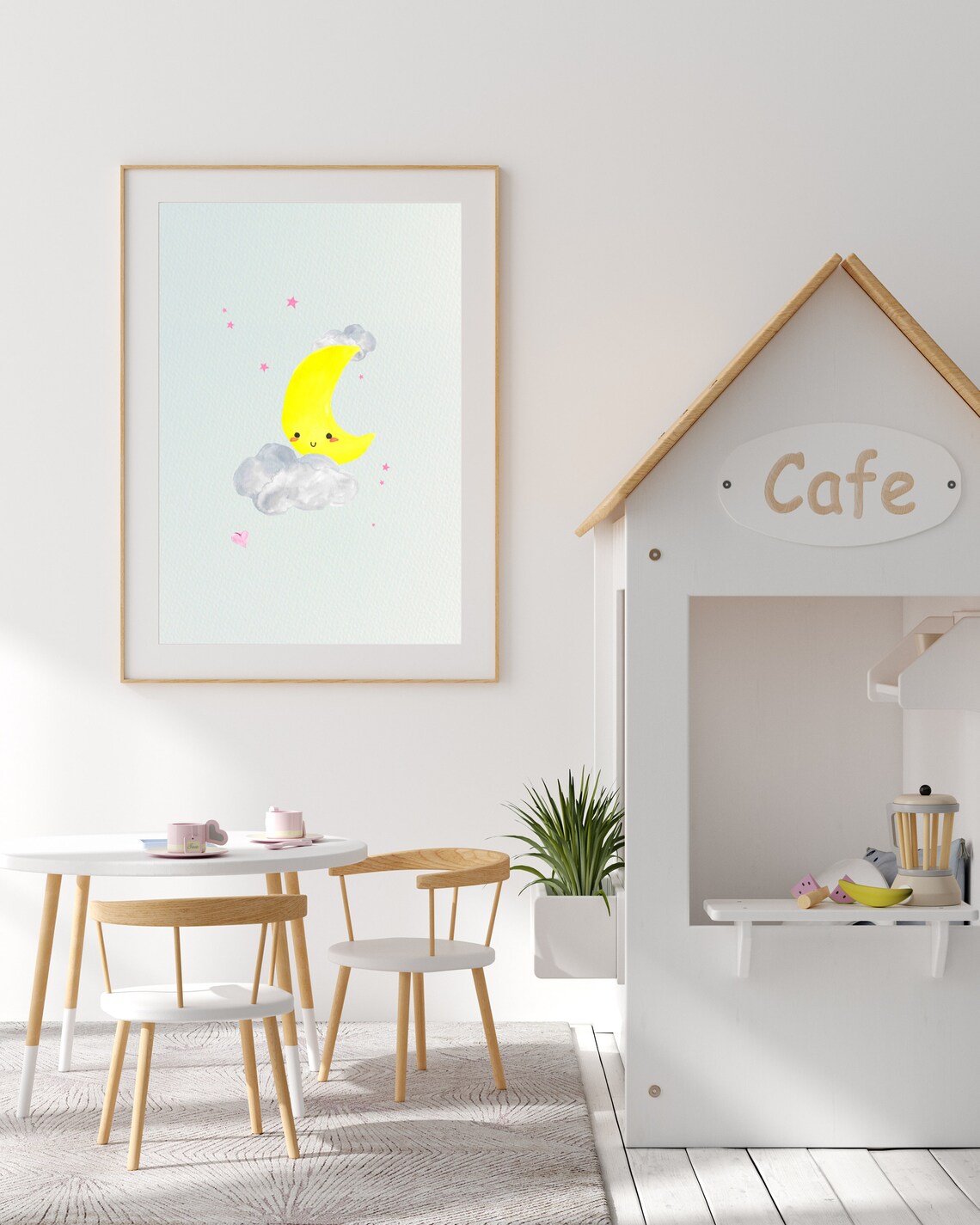 Moon and stars nursery art Baby room wall art Cute moon Etsy