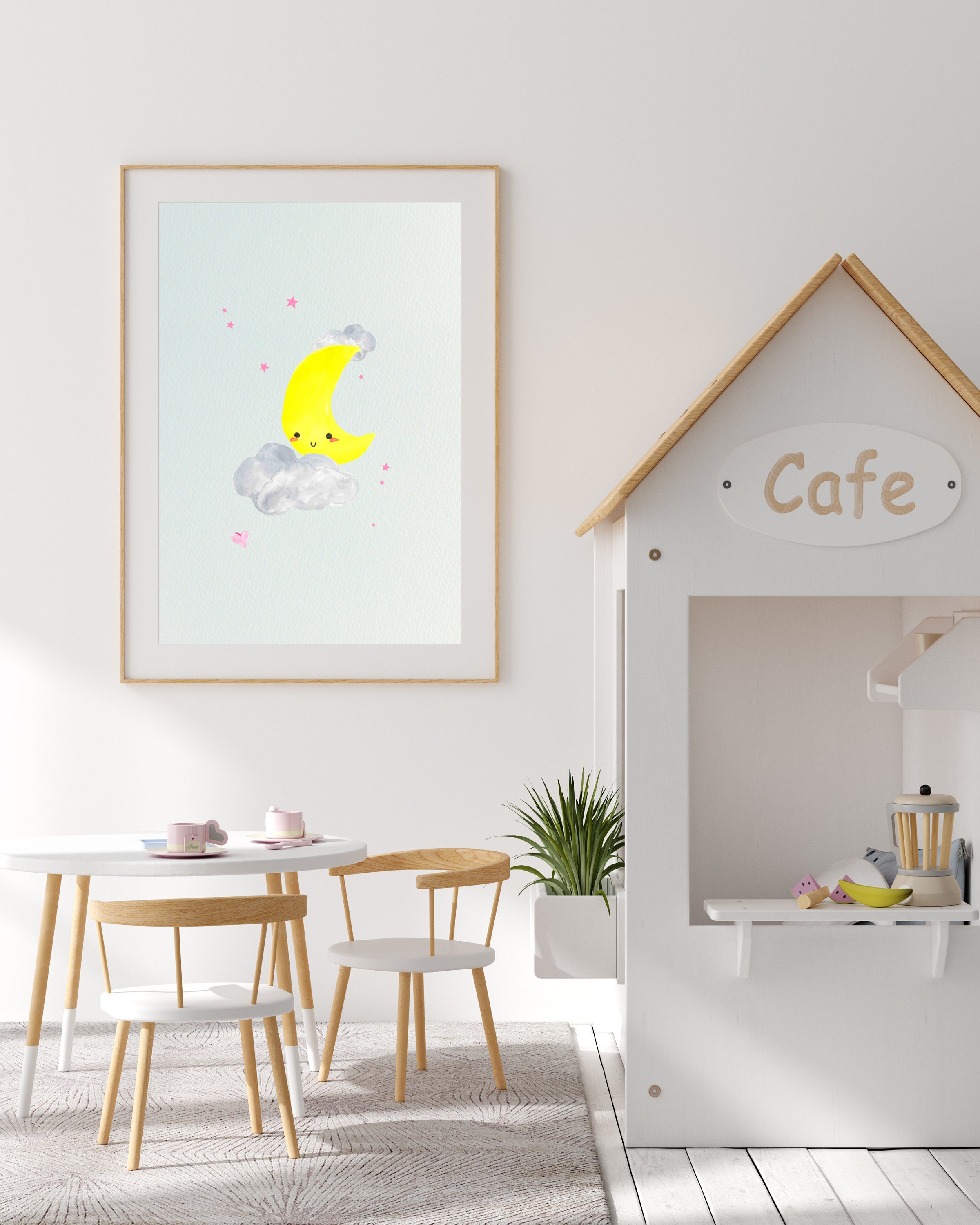 Moon and stars nursery art Baby room wall art Cute moon Etsy