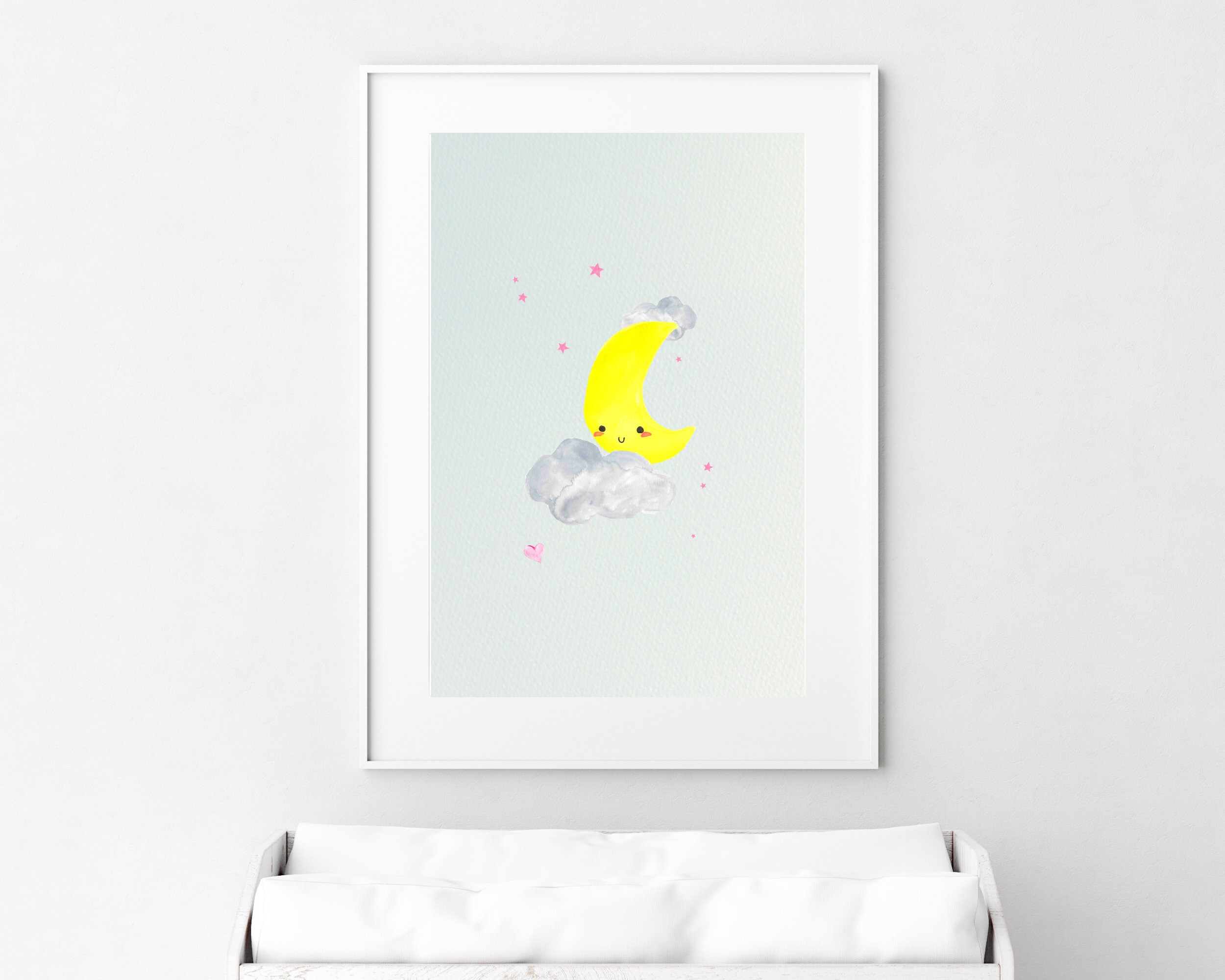 Moon and stars nursery art Baby room wall art Cute moon Etsy