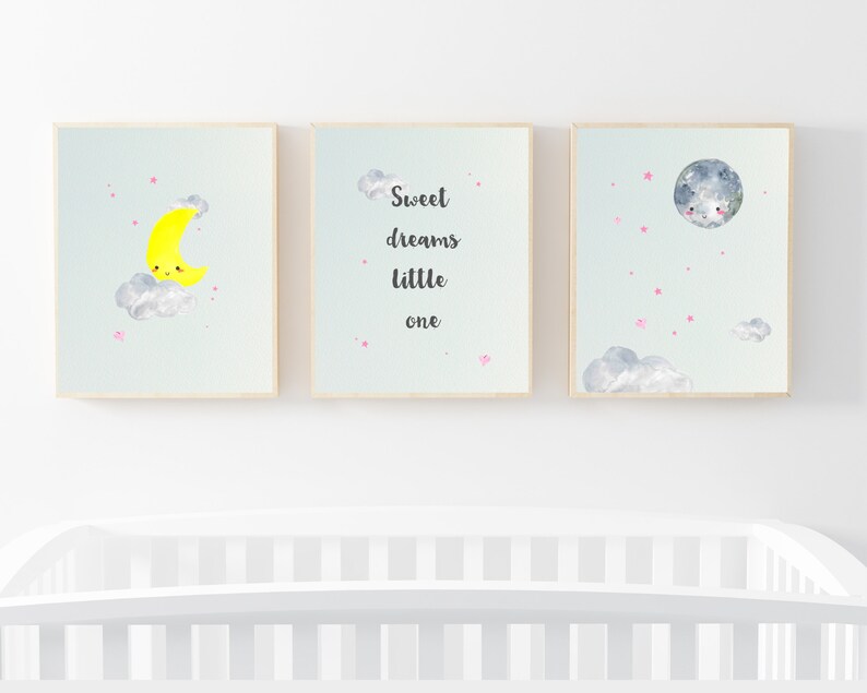 Moon Nursery Moon Nursery Decor Stars Prints Sweet Dreams Art Etsy