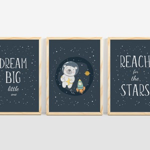 Space nursery wall art Space themed nursery decor Art for baby boy Kids bedroom prints Stars playroom decor Set of 3 childrens printables