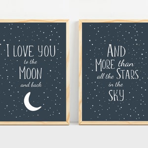 Space nursery print, Space themed nursery, Baby boy room decor, Outer space kids wall art, I love you to the moon and back, Playroom decor